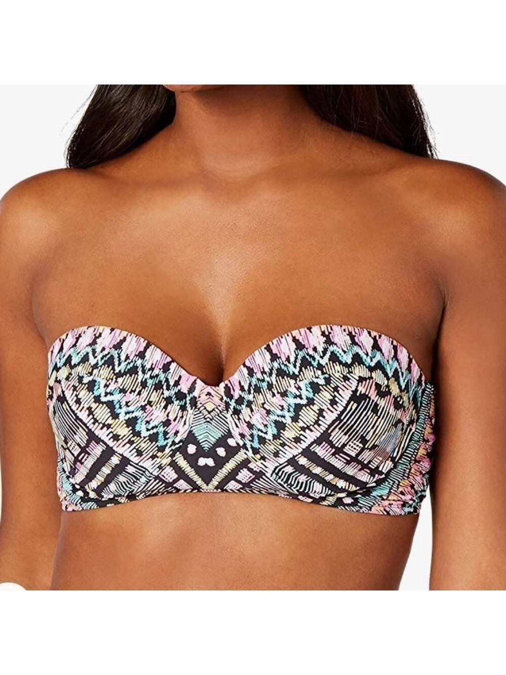 NWT Bar III Printed Underwire Midkini Top Neon Tribal Swim Top